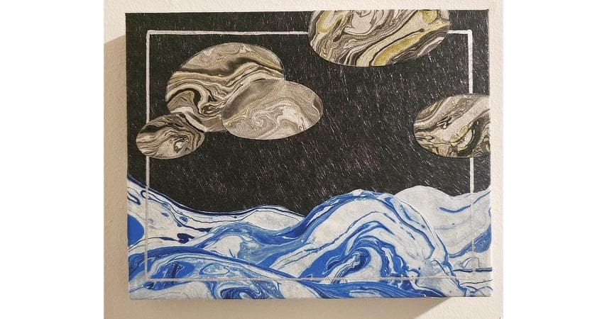 Marble waves hung on a wall.
